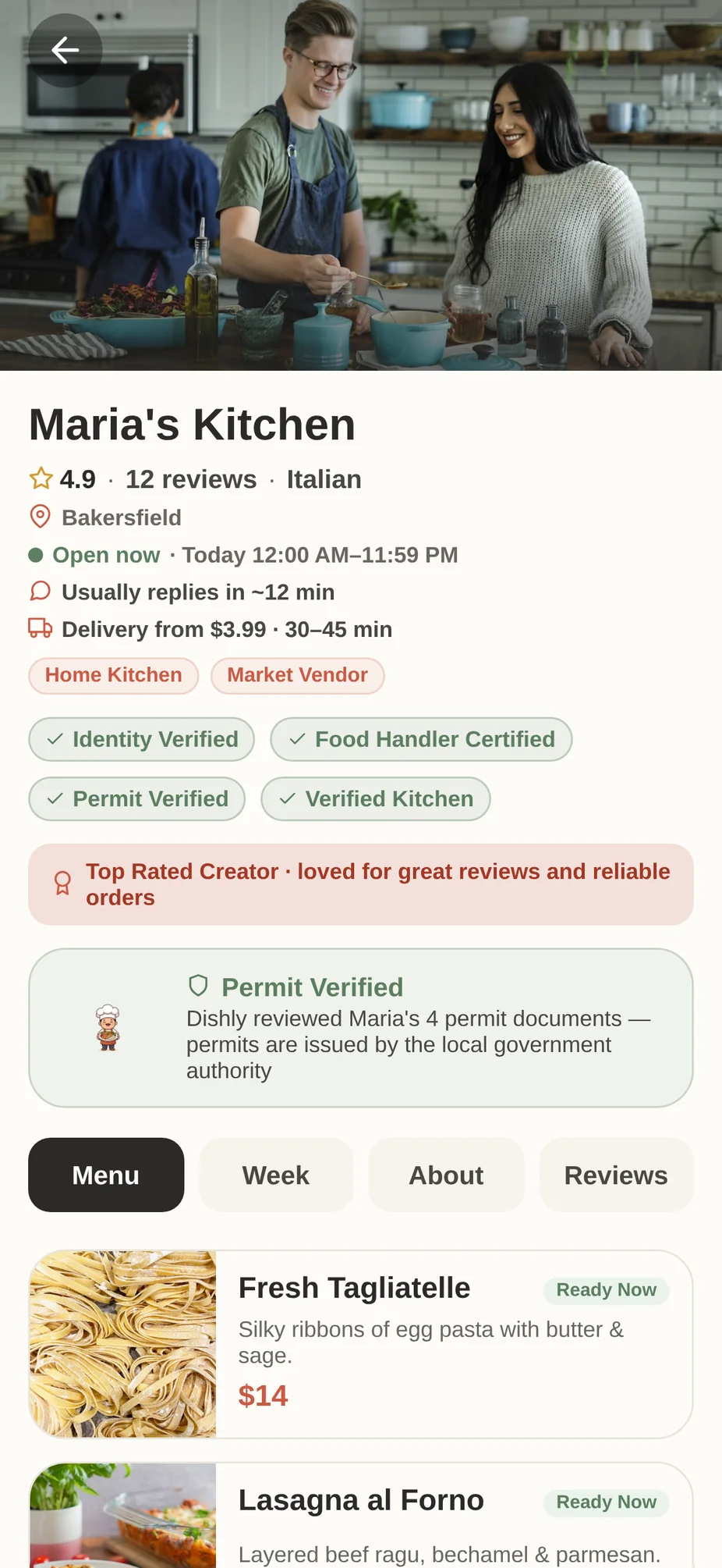 Food creator pages